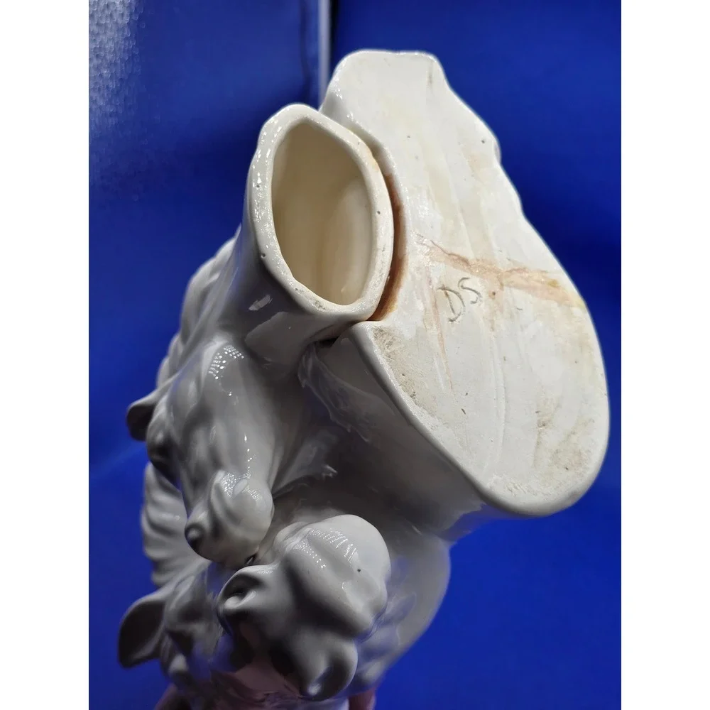 Vintage White Ceramic Horse Mare & Foal Planter Vase Statue Figurine Decor